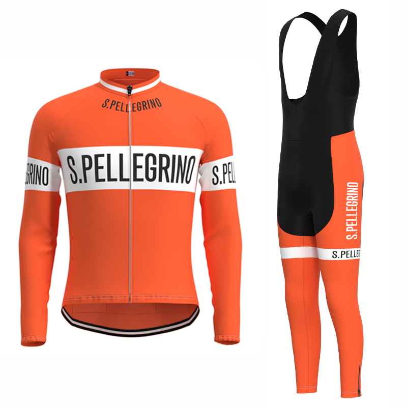 SALE-San Pellegrino Retro Cycling Jersey Long sleeved suit