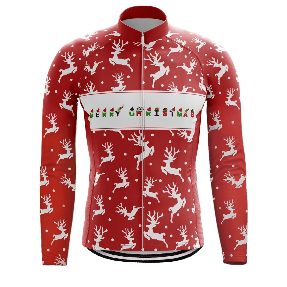 Christmas Long Sleeve Cycling Jersey Winter Fleece Wool