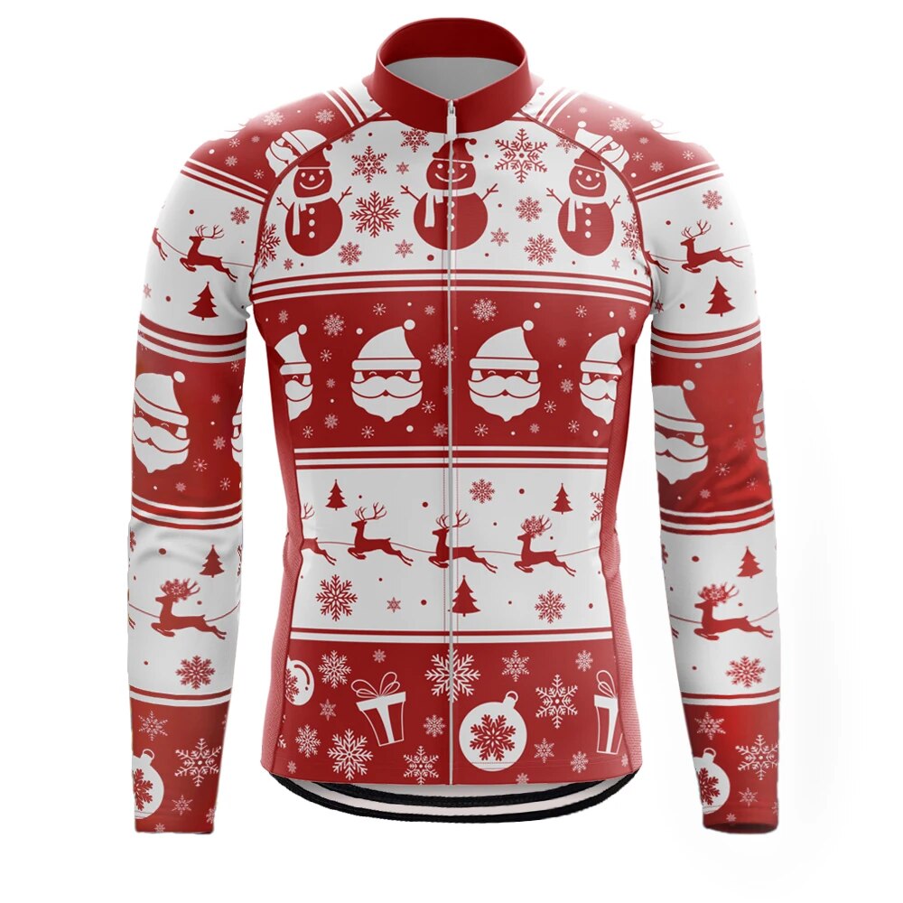 Christmas Long Sleeve Cycling Jersey Winter Fleece Wool