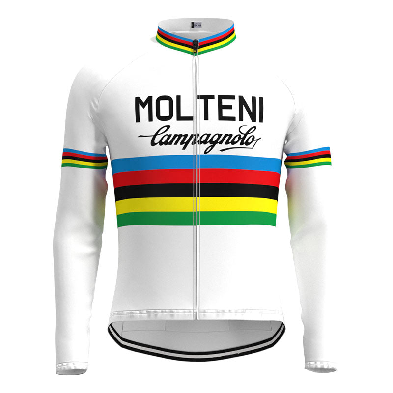 Molteni White Retro Cycling Jersey Long Set (With Fleece Option)