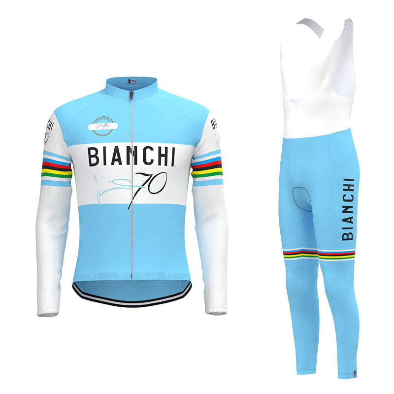 BIANCHI 70th Anniversary Retro Cycling Jersey Long sleeved suit