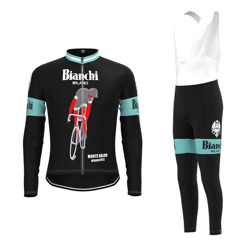 BIANCHI Black Retro Cycling Jersey Long sleeved suit