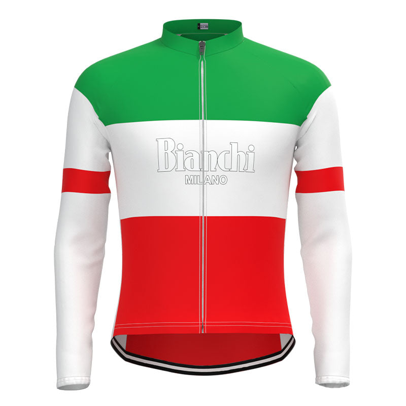 BIANCHI Green Red Retro Cycling Jersey Long sleeved suit