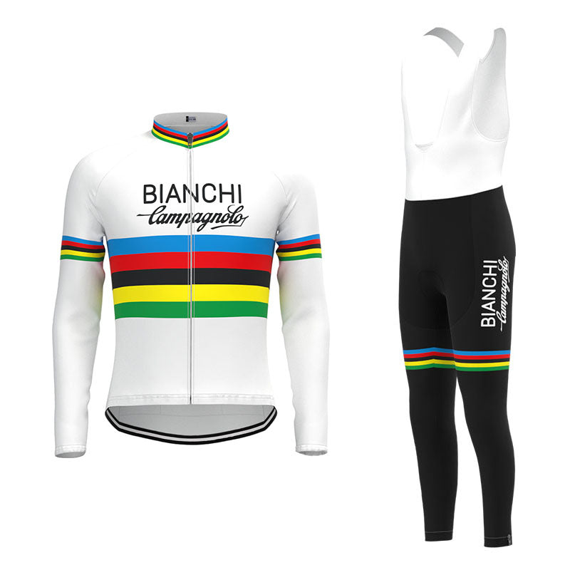 BIANCHI White Retro Cycling Jersey Long sleeved suit
