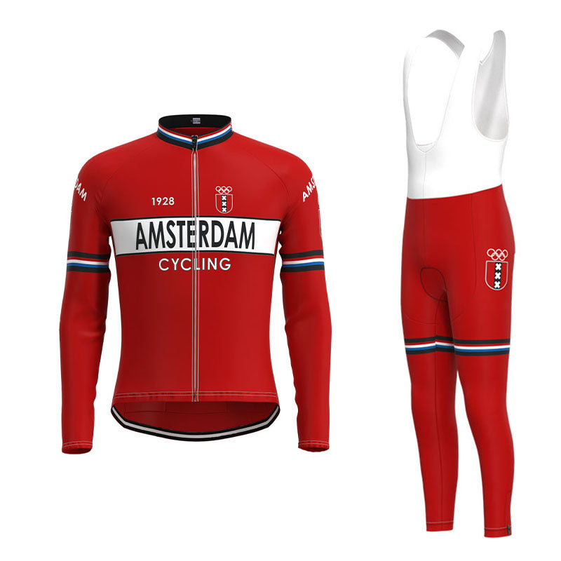 Amsterdam Red Cycling Team Retro Cycling Jersey Long Set (With Fleece Option)
