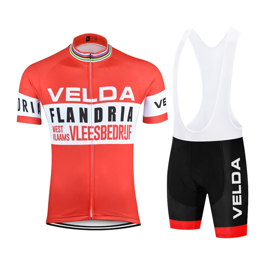 VELDA Red Retro Cycling Jersey Short sleeved suit